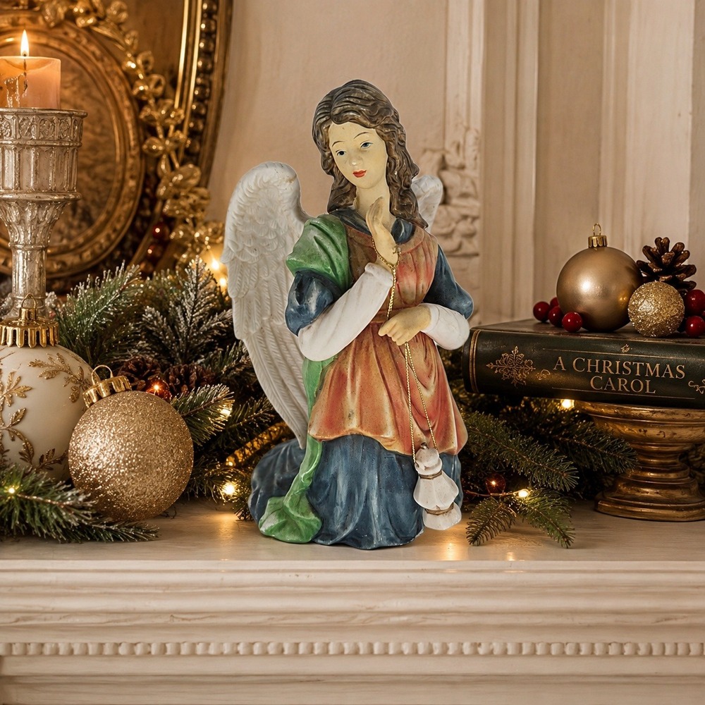 Vintage Christmas Angel Figurine Lantern Ornament Holder Nativity Decor
